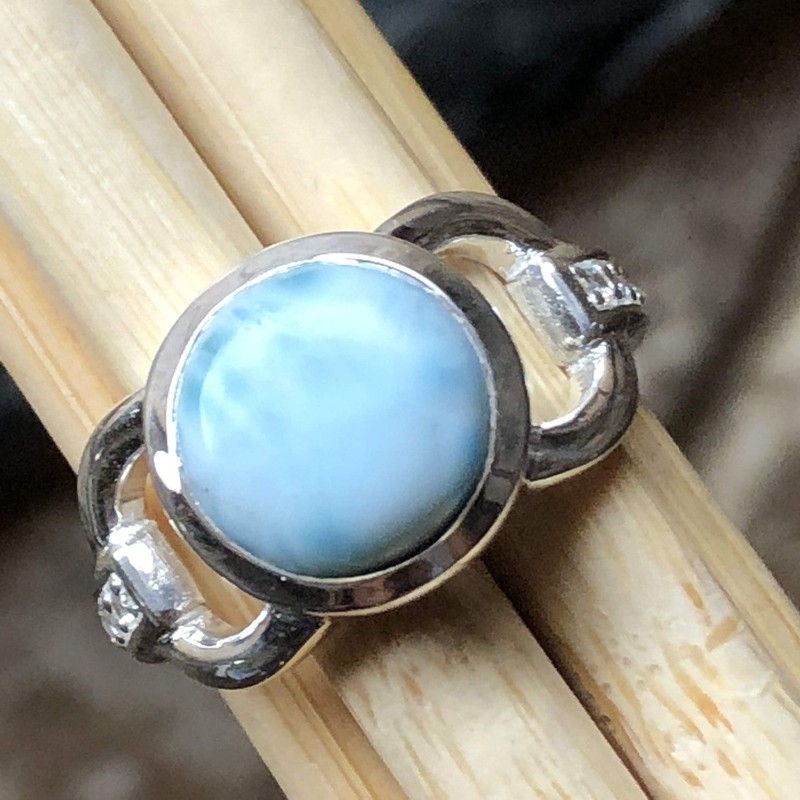 Natural Dominican Larimar 925 Solid Sterling Silver Engagement Ring Size