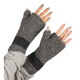 Tribe Azure Fair Trade Arm Warmers Women, Warm Winter 100% Wool Hand Knit Crochet hand warmers gloves, wrist warmers women, Knit Fingerless gloves (Grey)
