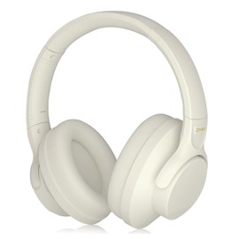 ZIHNIC Active Noise Cancelling Headphones, 60H Playtime Wireless Bluetooth Headset Low Latency-Milky White