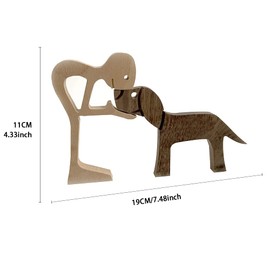 Wooden Man and Dog Statues, Handmade Wood Craft Figurine for Home Decor, Carved Creative Home Office Decoration Natural ECO Friendly for Men Women(C)