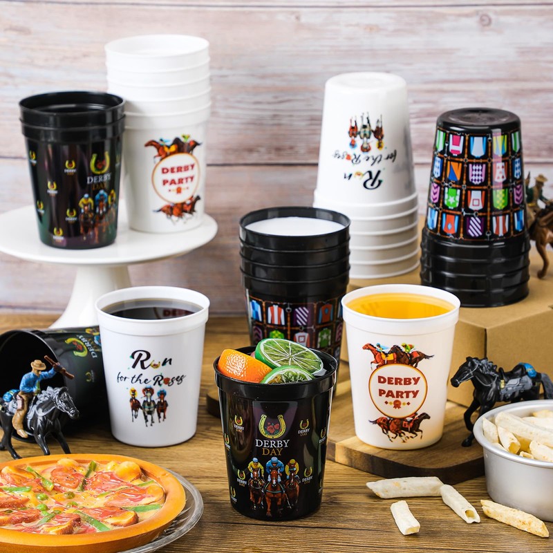 Singhoow 24 Pcs Derby Reusable Plastic Cups Bulk 16 oz