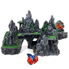GOLOMOZ Aquarium Mountain View Stone Ornament - Aquarium Rock Decor for Large Fish Tank,Aquarium Decorations Large,Large Aquarium Decoration for Fish Tank - 10.6 Inches Long