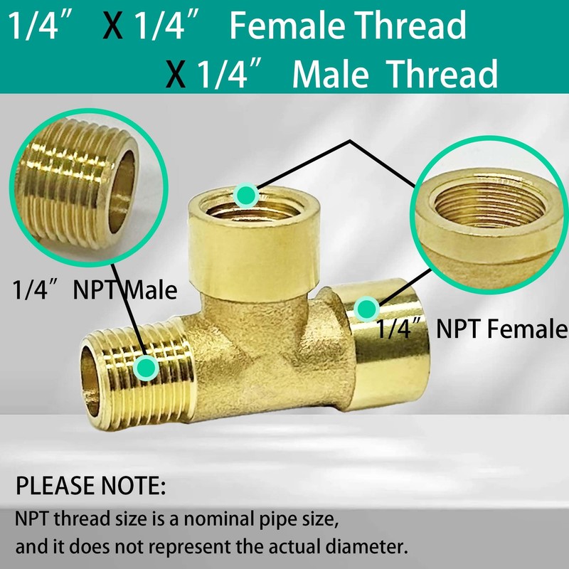 3 Way 1/4 Brass NPT Tee Pipe Fittings 1/4" Female