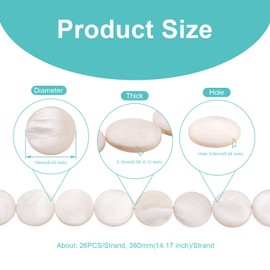 Cheriswelry 25pcs 14mm Flat Round Shell Beads Disc Coin Natural Mother of Pearl Shell Spacers Bead Charms for Jewellery Making, Creamy White, Undyed