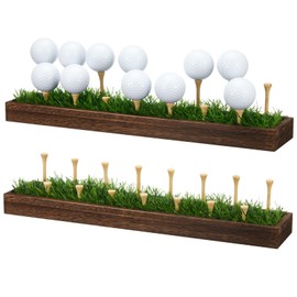 Simgoing 2 Pieces Golf Ball Display Rack Floating Shelf Solid Wood Shelf Rack Wall Mounted Golf Ball Holder up to 15