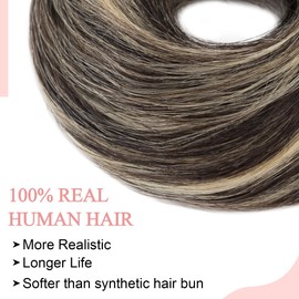 SEGO Human Hair Messy Bun Hairpieces Real Scrunchies Natural Wavy Smoothed Updo Donut Chignon Ponytail Extensions for Women Girls-#2BP613R Natural Black & Bleach Blonde