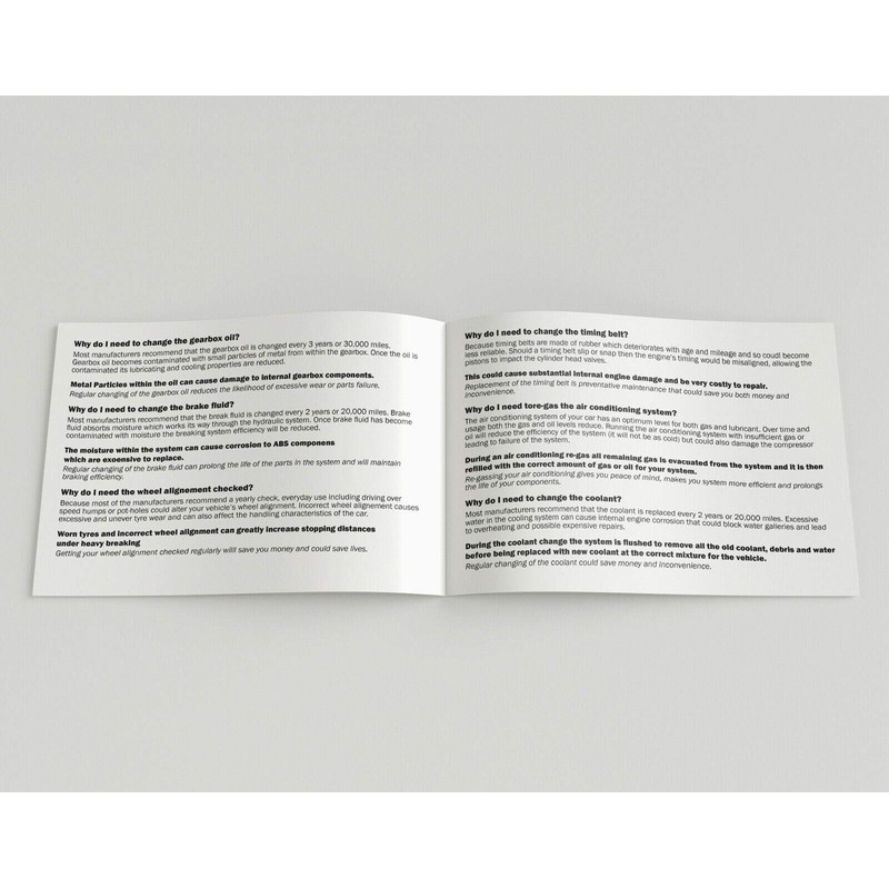 Blank Service History Book - Car Van Maintenance Replacement Vehicle