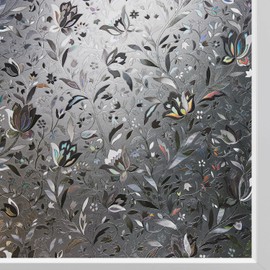 Kromapolis Window Film, Window Privacy Film Frosted, Window Vinyl Glass Covering, Stained Glass Decorative Film, Static Window Clings, Non-Adhesive (Grayish Black, 17.5 x 78.7 inch)