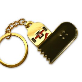 Bright Future Heirloom Broken Skateboard Heart - 1 ¾ Wide Enamel Keychain - Custom Soft Enamel Gold Color Keychain with Metal Ring