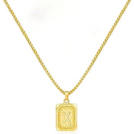 fantasticmiya LN001:Initial A Z Letter Pendant Necklace Mens Womens - Capital Letter, Yellow Gold Plated, Stainless Steel, Box Chain, Initial Alphabet - Specification: Gold X