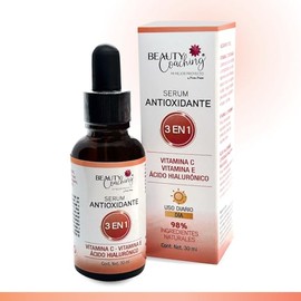 Beauty Coaching - SERUM ANTIOXIDANTE - 3 en 1 - con Vitamina C, E y cido Hialurnico Con Liposomas, Hidratante, Antioxidante, Antiedad, 30 ml.         