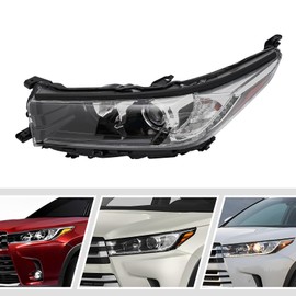 Halogen Headlight Assembly for Toyota Highlander SE/Limited/Limited Platinum 2017 2018 2019 NON-LE/XLE Models, Left Driver Side Front Head Lamp Replacement Black Housing 811500E390 (Left Driver Side)