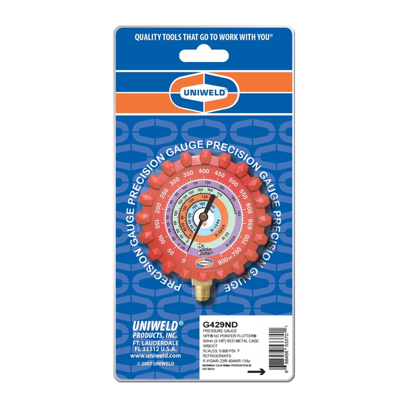 Refrigerant Gauge, Red, 3-1/4" L, 800 psi