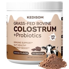 KEDISOM Organic Chocolate 4000mg Grass Fed Bovine Colostrum Powder + Probiotics Colostrum Supplement for Gut Health, Immune Support Healthy, 70 Servings