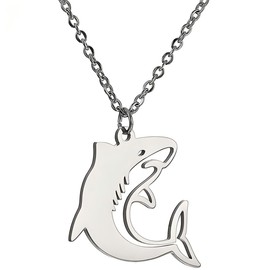 YIQPKUM Shark Necklace Cute Stainless Steel Ocean Animal Pendant Beach Jewelry for Women Charms Statement Holiday Gifts Summer, M, Alloy Steel, No Gemstone