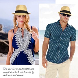 FADACHY Summer Straw Fedora Hat Short Brim Panama Sun Hat Trilby Beach Hat for Men & Women Khaki L Large XL