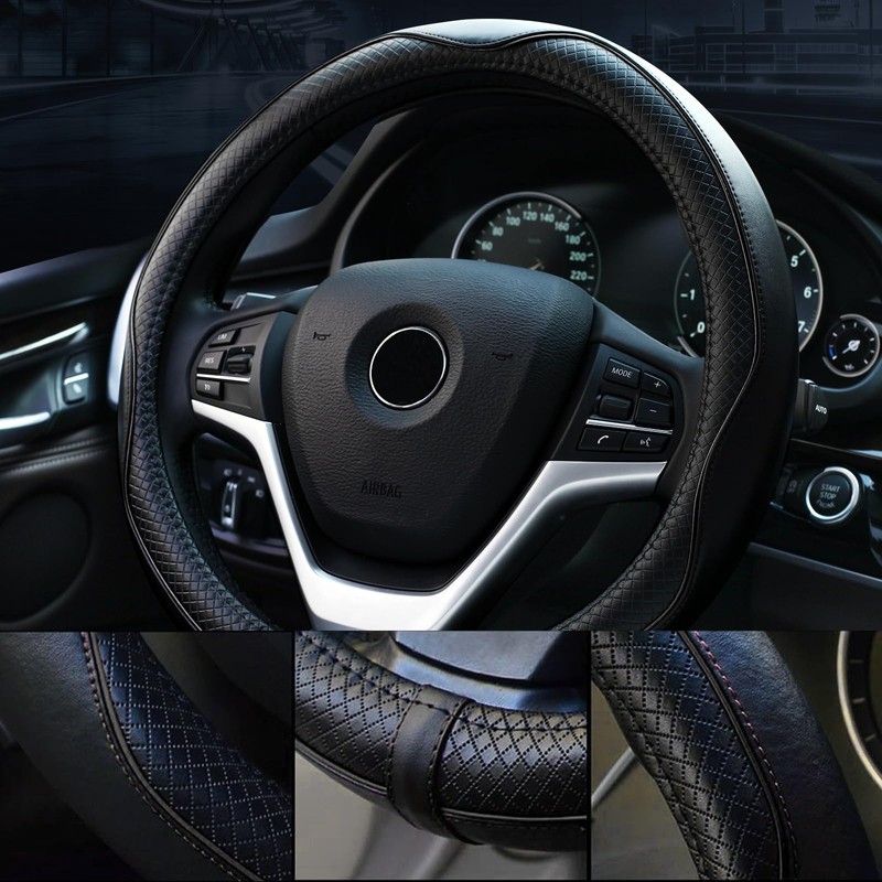 Valleycomfy Steering Wheel Covers Universal 15.75 inch - Genuine Leather,
