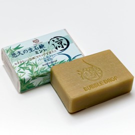 BUBBLE DROP Facial Soap, Mint x Kumaisa Leaves, Palm Oil-free, Vegan, Additive-Free, Cold Process Formula, 3.5 oz (100 g)