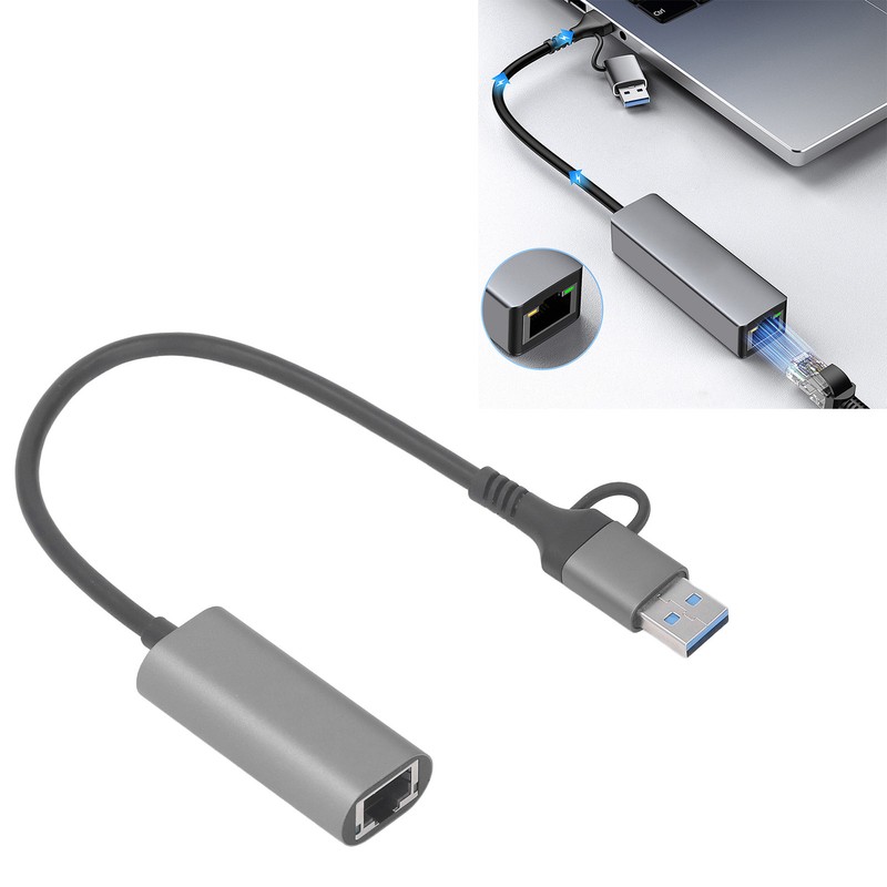 USB to Ethernet Adapter Type C RJ45 1000Mbps Aluminium Alloy