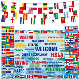 Tatuo 4 Pcs International World Flags Decoration Set International Welcome Banner Porch Country String Flag Bunting for Around The World Classroom Sports Clubs Soccer Bar Party Decorations