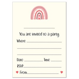 12 x Pink Rainbow Birthday Party Invitations (Invitations Only)