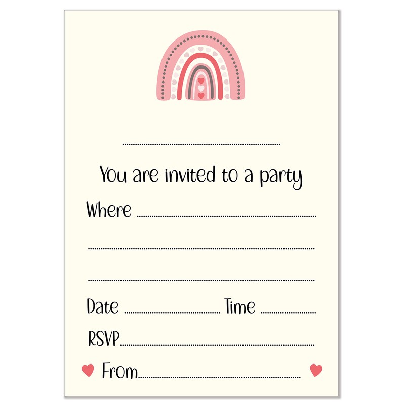 12 x Pink Rainbow Birthday Party Invitations (Invitations Only)