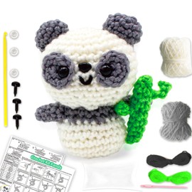 Crochet Kit for Beginners, Learn to Crochet Kits for Adults and Kids, DIY Panda Knitting Supplies, Knitting Starter Pack for Adults and Kids, Crocheting Animals Kits with Step-by-Step Tutorials
