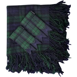 Tidoneam Kilt Fly Plaid Tartan 48"X48"/Kilt Flashes with Fly Plaid Different Tartan 2 Pcs Set (Black Watch)