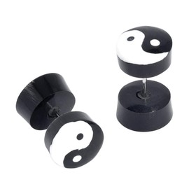 81stgeneration Women's Men's Black Horn 10mm 00 Gauge Ying Yang Fake Plug Stretcher Tribal Earrings