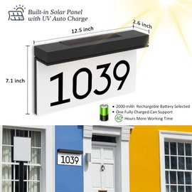 House Numbers Address Plaques For Houses Solar Powered, 3000K Warm White LED Illuminated Address Sign For Outside, Waterproof, Wireless, Light Up For Houses