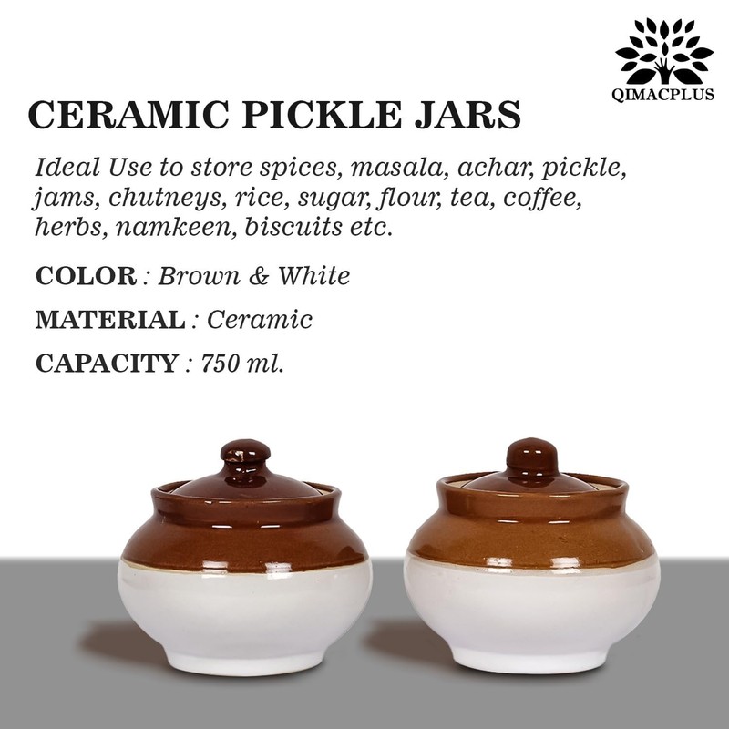 Qimacplus Ceramic Handi Pickle Jar| Food Storage Jar | Multipurpose