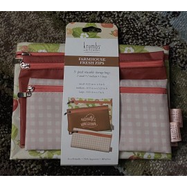 Krumbs Kitchen Farmhouse Strawberries 3 Pack Cloth Food Storage Bags Zippers