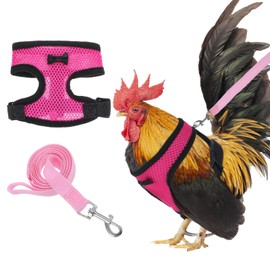 1 Chicken Harness with Lead, Adjustable Chicken Harness, Breathable Chicken Training Harness for Training and Walking with Chickens, Ducks, Geese and Small Pets (Pink, S)