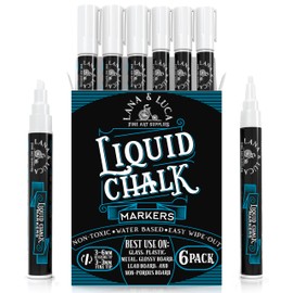 Liquid Chalk Marker Pen - White Dry Erase Marker - Chalkboard Signs, Windows, Blackboard, Glass (6 Pack) 3-6mm Reversible Tip, 3-3mm Fine Tip