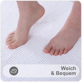 Homaxy Chenille Bathroom Rug, Non-Slip Bath Mat, Washable Bath Mat, Soft Bath Mat, Absorbent Shower Mat for Bathroom - 40 x 60 cm, White