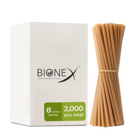 Bionex 8-inch Sugarcane Straws, 2000 Count Unwrapped Drinking Straws, Plastic and Paper Straw Alternative, US-Manufactured (Pack of 1, 2000 Count per Pack)