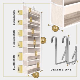 HOMELUX THEORY 2 PC Heavy Duty Over the Door Organizer 55x14x6.7, 6 Large Front & 12 Side Pockets, Hanging Storage Closet Door Organizer for Bedroom, Bathroom and Baby Nursery Storage (Ivory)
