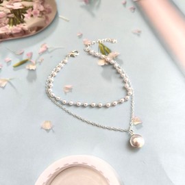 Dishowme Pearl Anklet Bracelet Boho Layered Faux Pearl Anklet Vintage Beads Summer Beach Barefoot Sandal Jewellery for Women, Unit size, Metal Metal Faux Pearl, No Gemstone