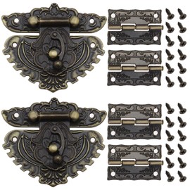 2 Sets Vintage Latch Antique Lock Embossing Bolt Lock Hinges Furniture Cabinet Box Wooden Accessories