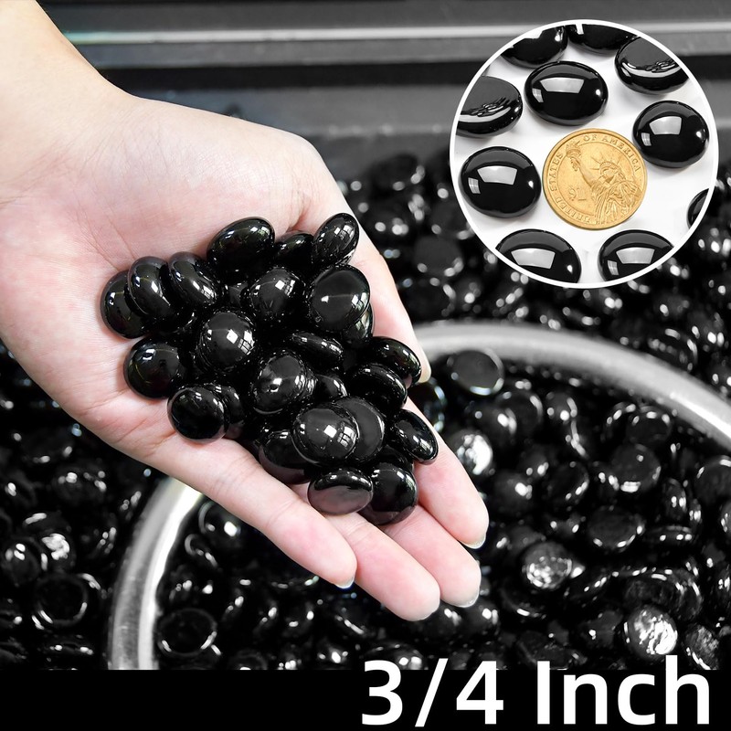 RUOJAS 20 Pounds Onyx Black Fire Glass Beads 3/4 Inch
