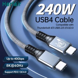 Herfair USB C to USB C Cables,8K HD Display 240W Type C to Type C Fast Charge Braided Lead for Thunderbolt 4,40Gbps Data Transfer,Support 8K/6K@60Hz