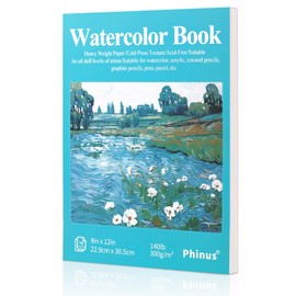 Phinus 18 Sheets Watercolor Paper 9x12 Inch, Cold Press Watercolor Sketchbook (140lb/300gsm), Tape Bound Watercolor Paper Pad for Adults Kids, Mixed Media, Markers and Art Journaling