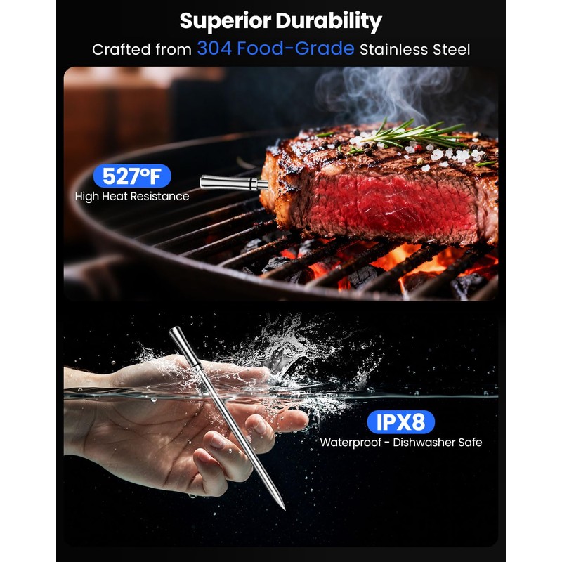 PROGRACE Smart Bluetooth Wireless Meat Thermometer: Standalone Base, WiFi Unlimited