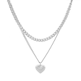 AREUM Necklace, Heart, Double Chain, High Visibility, Stainless Steel, Stackable, Stylish, Adjustable, Unisex