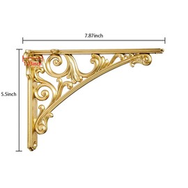 Khtumeware Shelf Bracket 8 Inch, Decorative Brackets for Shelving, Heavy Duty Vintage Ornate Shelf Bracket, Hardware Included, 4 Pack,Antique Gold Finish, 7.87x5.5x1.73 inch