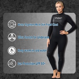 AnParc Wetsuit Women 3mm Neoprene, Cold Water Swimming with Back Zipper for Diving, Swimming, Surfing, Snorkeling (Small)