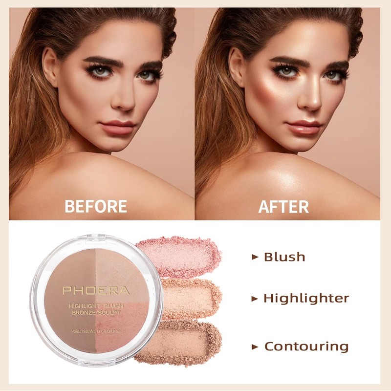 PHOERA Foundation, PHOERA Contour Palette, Farbtöne mit Highlighter, Bronzer und