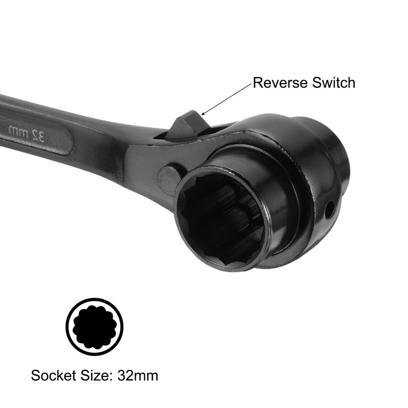 uxcell 30 x 32mm 12-Point Scaffold Podger Ratchet Spanner Ratcheting