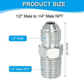 PATIKIL Hex Reducing Nipple Connectors Pipe Adapter 1/2" Male 37° Flare JIC x 1/4" Male NPT, Pipe Fitting Reducer Nipple Adapter Plated Steel Hydraulic Fitting