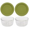 Pyrex (2) 7202 Glass Bowls & (2) Pyrex 7202-PC Olive
